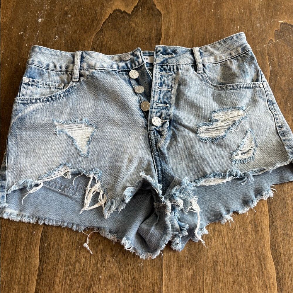 Refuge Light Blue Distressed Jean Shorts